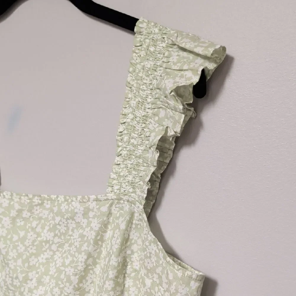 J. Crew Light Green Floral Tank Top with Ruffle Straps